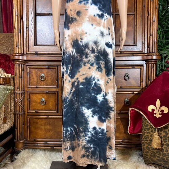 NWOT Nina Leonard Sand Fusion Criss Cross Back Side Slits Scoop Neck Maxi Dress - Picture 9 of 16